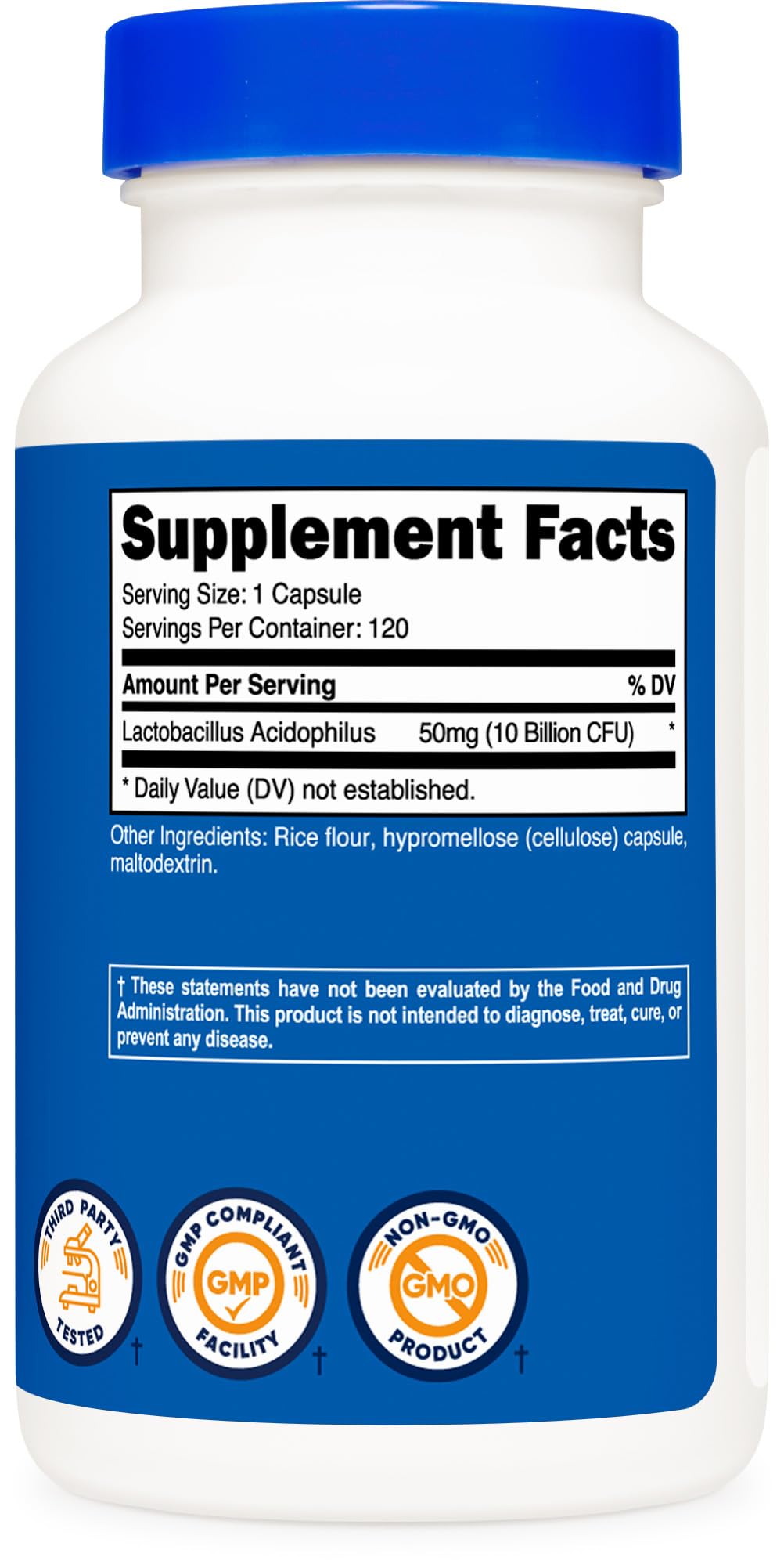 Nutricost Lactobacillus Acidophilus 10 Billion CFU, 120 Veggie Capsules - Probiotic (2 Bottles)