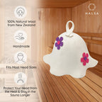 Halsa Sauna Hat, Natural Wool Sauna Cap for Men and Women | Flowers | Eco-Friendly Insulating Headgear for Spa, Steam Room, Banya, Bathhouse | Comfortable, Breathable, Handmade | One Size Fits All