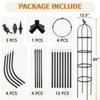 SORANGEUN 1 Pack Garden Obelisk Trellis for Climbing Plants Outdoor, 6FT Adjustable Metal Plant Support with 3 Decorative Tops, Black Rustproof Trellis for Roses, Tomatoes, Clematis & Vines