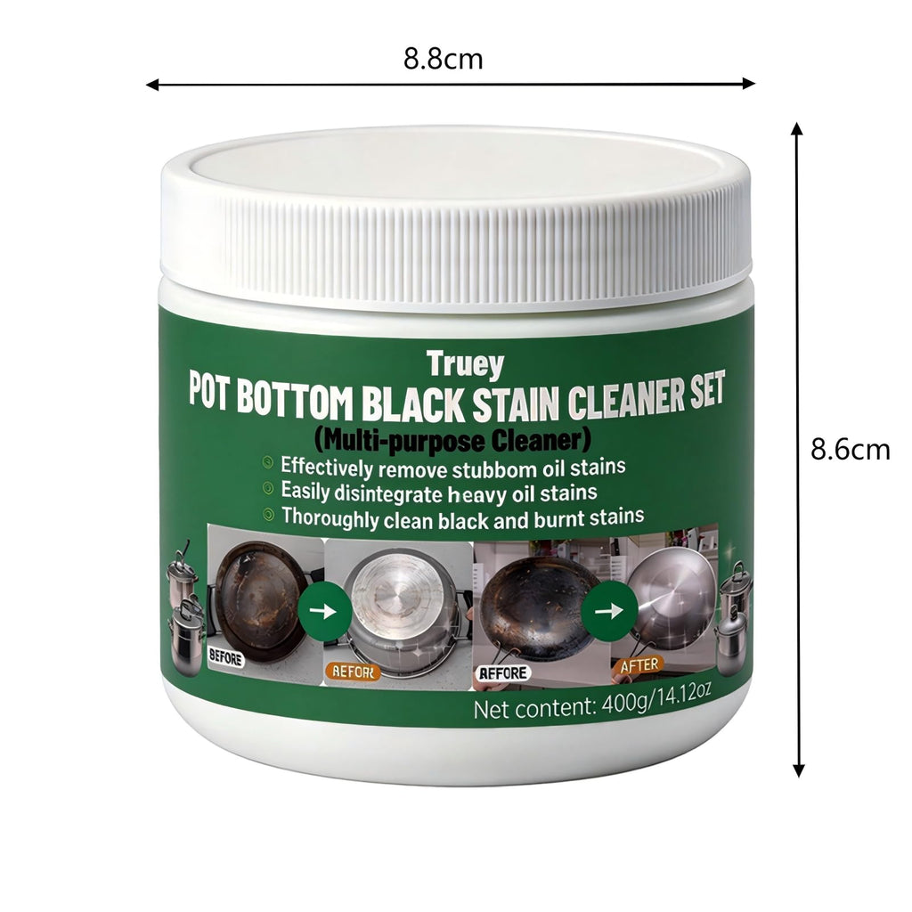 Truey Pot Bottom Black Stain Cleaner Set, Stainless Steel Cleaning & Polishing,Powerful Kitchenware Cleaner, Cooktop Pot Cleaner Effortless for Burned Cookware,Multi-purpose Oil Stain Remover (400g)