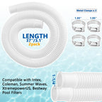 1.25" x 3ft Pool Hose for Above Ground Pools, 1-1/4" Flexible Pool Skimmer Hose Replacement Compatible with Intex, Coleman, Summer Waves, XtremepowerUS, Bestway, Sand Filter Pumps (White, 2 Pack)