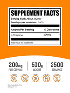 BulkSupplements.com L-Theanine Powder - L-Theanine Supplement, L-Theanine 200mg - Amino Amino Supplement, Pure & Gluten Free, 200mg per Serving, 500g (1.1 lbs) (Pack of 1)