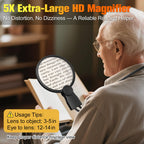 Hands Free Magnifying Glass with Light for Close Work, 5.5 Inch 5X Lighted Magnifying Glass, Neck Wear Magnifier for Reading Books, Sewing, Cross Stitch, Low Vision Seniors with Aging Eyes