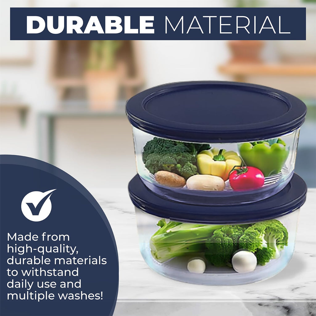Replacement Lids for Pyrex Containers Round Glass Food Plastic - (2) 2-Cup Navy, (2) 4-Cup Purple, (2) 7-Cup Dark Red- BPA-Free, Dishwasher & Microwave Safe
