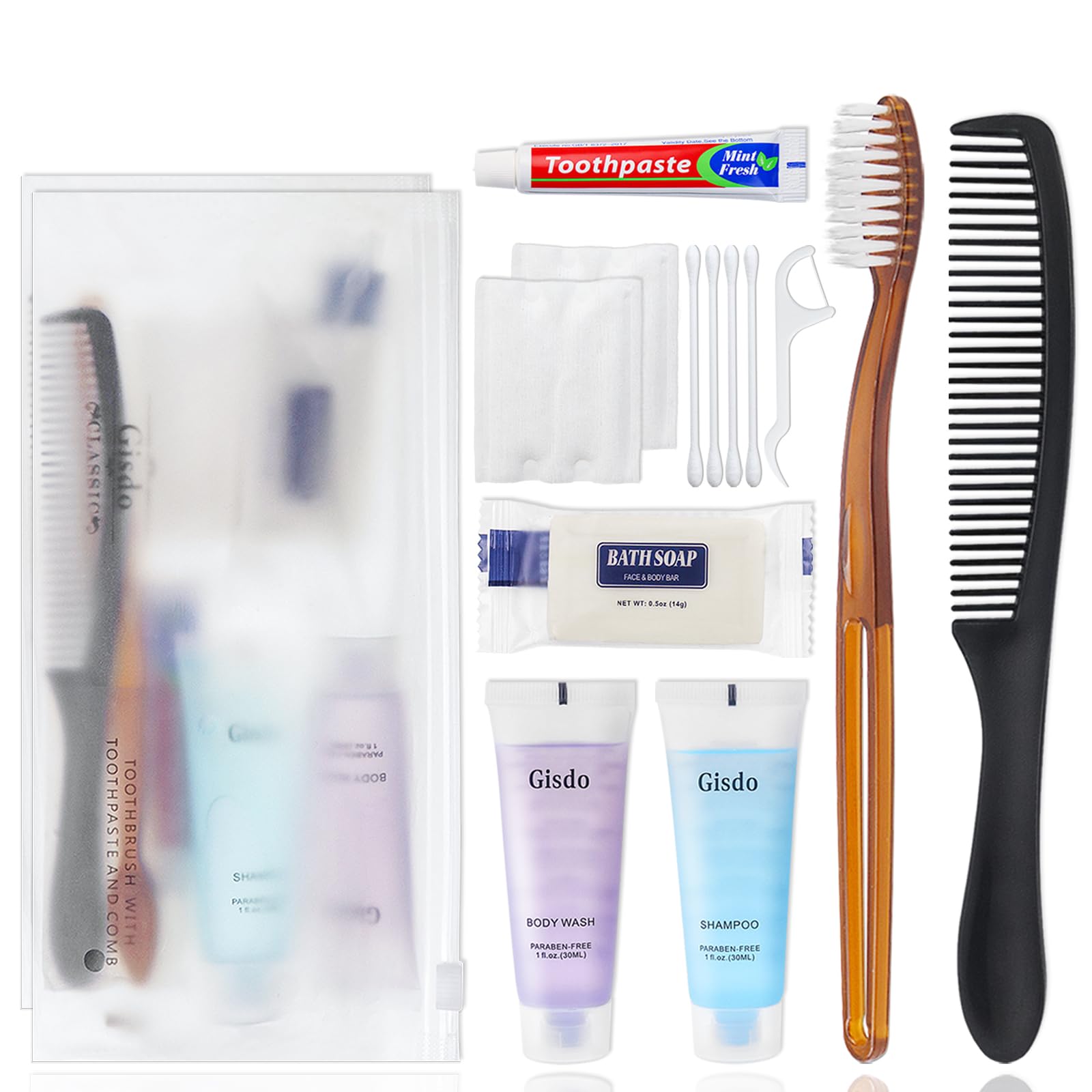 Gisdo 50-Pack Toiletry Kits - Personal Hygiene & Travel Kit for Men, Women & Charity - Disposable, Bulk Homeless Care Package Supplies