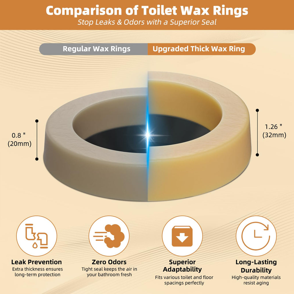 Hibbent Extra Thick Toilet Wax Ring Replacement Kit, Universal Toilet Seal Ring with Brass Bolts and Toilet Bolt Covers, PE Toilet Flange Fits 3 Inch and 4 Inch Drain Pipes