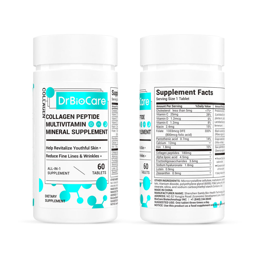 DrBioCare Collagen Peptides for Women, Beauty Vitamin & Mineral Supplement,Contains Vitamin D3, Probiotics for Women & Collagen Peptides,Vitamin B Complex,Vitamin E 120 Tablets