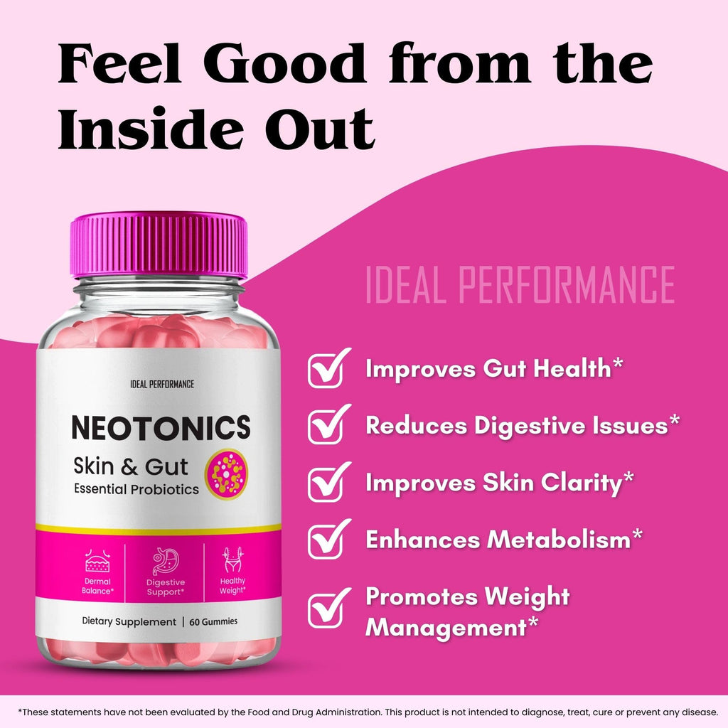 Neotonics Skin and Gut Gummies, Neotonics Skin & Gut Health, Neotonics Gummies Glow Up Skin Supplement Neotonics Clear Skin Supplement - Skin Gummies For Smooth Skin Probiotic Gummies Reviews (3 Pack)