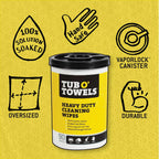 Tub O' Towels Heavy-Duty Multi-Surface Cleaning Wipes, 10" x 12", 90 Count Canister, Removes Grease, Grime, Tough Stains, Durable Disposable Wipes for Home, Garage, Outdoor Cleaning Tasks, 2-Pack