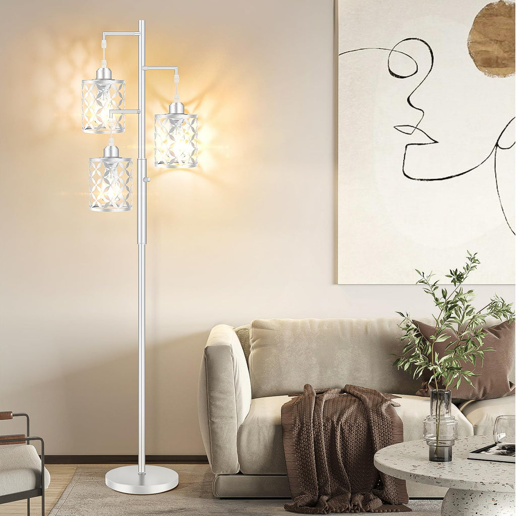 GHOOCEMLUX Dimmable Floor Lamp, Farmhouse Standing Lamp with Elegant Metal Cages, Industrial Tall Tree Floor Lamps for Living Room, Bedroom, Study Room, Office, 2000LM LED Bulbs Included -68", Silver