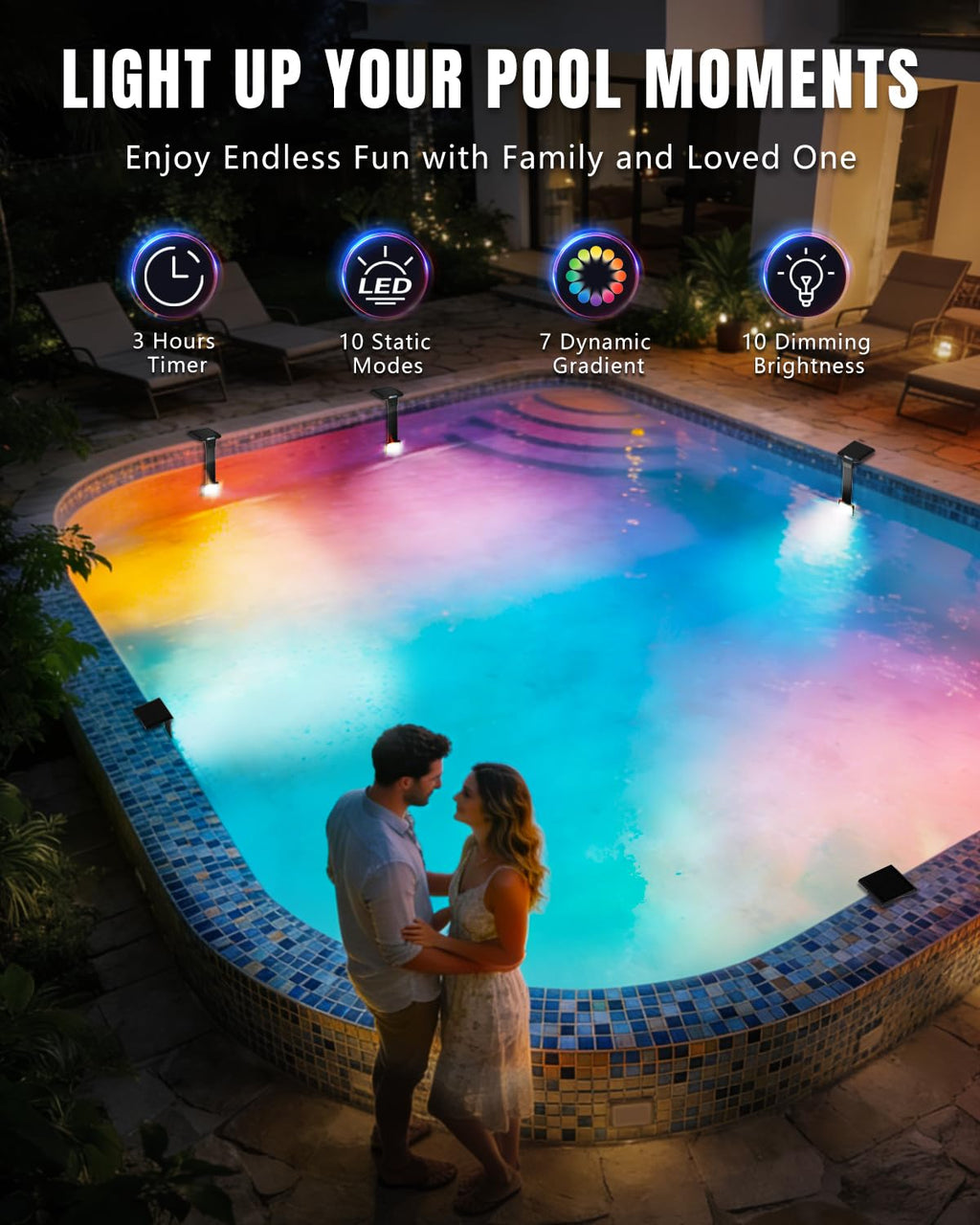 2026 Upgrade Solar Pool Lights Only for Inground Pool & Steel Wall Above Ground Pool, IP68 Waterproof, 17 Lighting, 6800mAh, Underwater Submersible Pool Lights with Remote, for Pool Party(1 Pack)