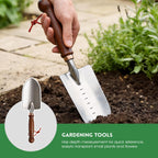 Zenrok Garden Tools, 4 Pack Garden Shovel with Wooden Handles Hand Tools with Transplanting Hand Shovel, Rake and Root Picker Ideal for Digging and Planting