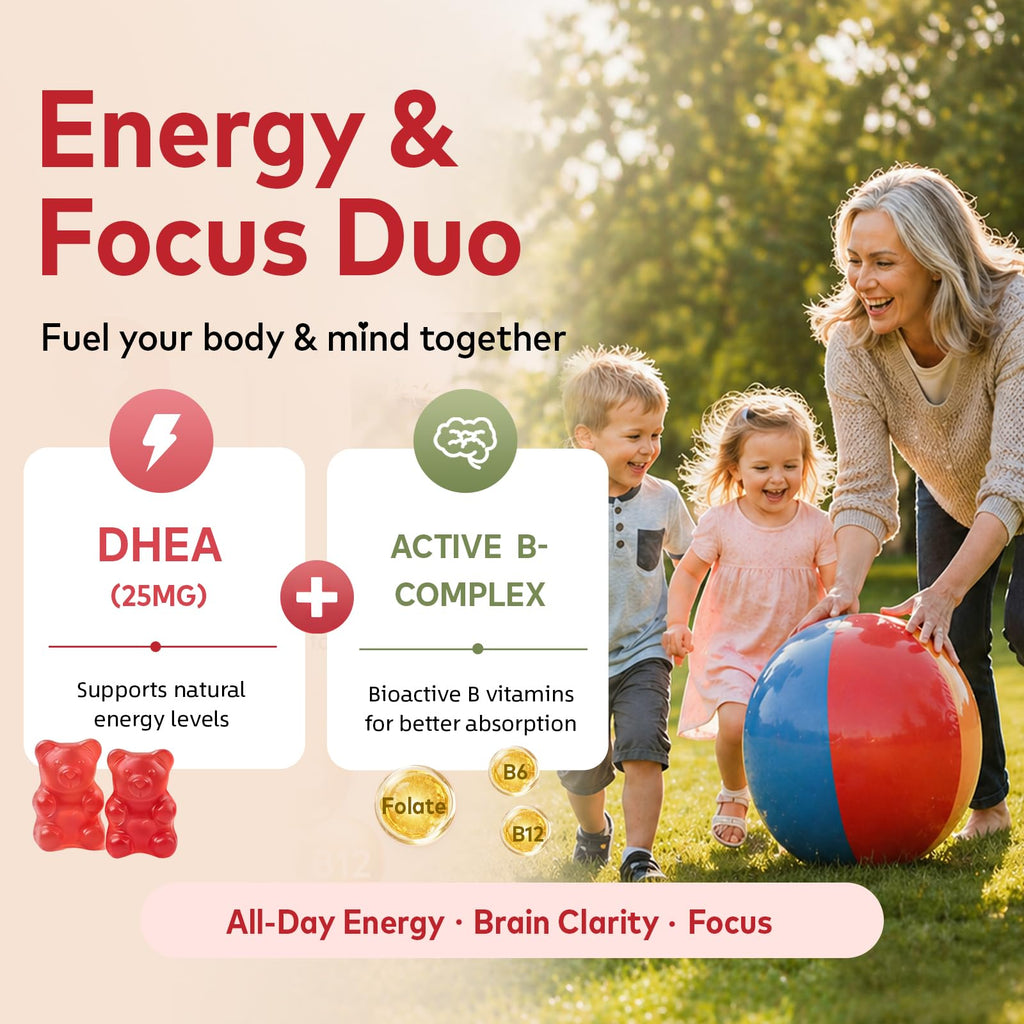 HFELIZ DHEA Supplement for Women, DHEA 25mg Gummies with B6, B12, Folate and Chasteberry for Energy Support, Vegan, Raspberry Flavor, 60 Count