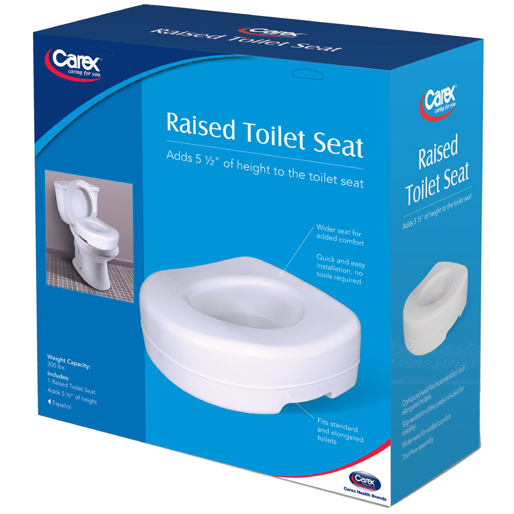 Carex Toilet Seat Riser, Adds 5 Inches of Height, Elevated and Raised Toilet Seat with 300 lbs Capacity, Standard Riser for Elderly and Handicap, Universal, Slip-Resistant, White