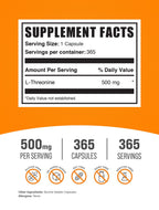 BulkSupplements.com L-Threonine Capsules - L-Threonine Supplement, Threonine 500mg - Amino Acid Supplement, Gluten Free, 1 Capsule per Serving, 365 Capsules (Pack of 1)