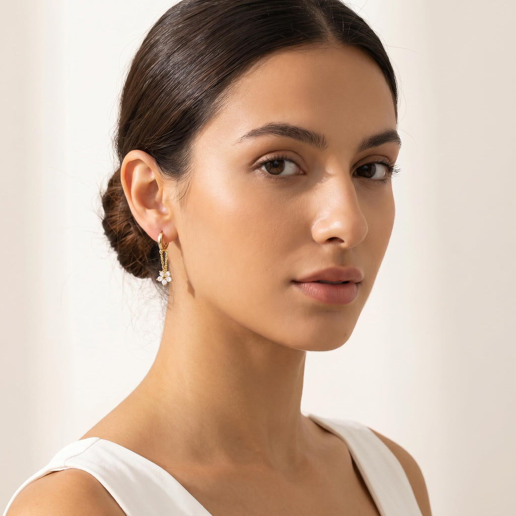 Reffeer 925 Sterling Silver Flower Chain Drop Earrings Hoop for Women Teen Girls Huggie Hoop Dangle Earrings Chain (B-Gold)