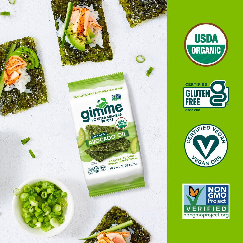 Gimme Seaweed Organic Seaweed Snack, Avocado & Sea Salt, .17oz, 20 Count