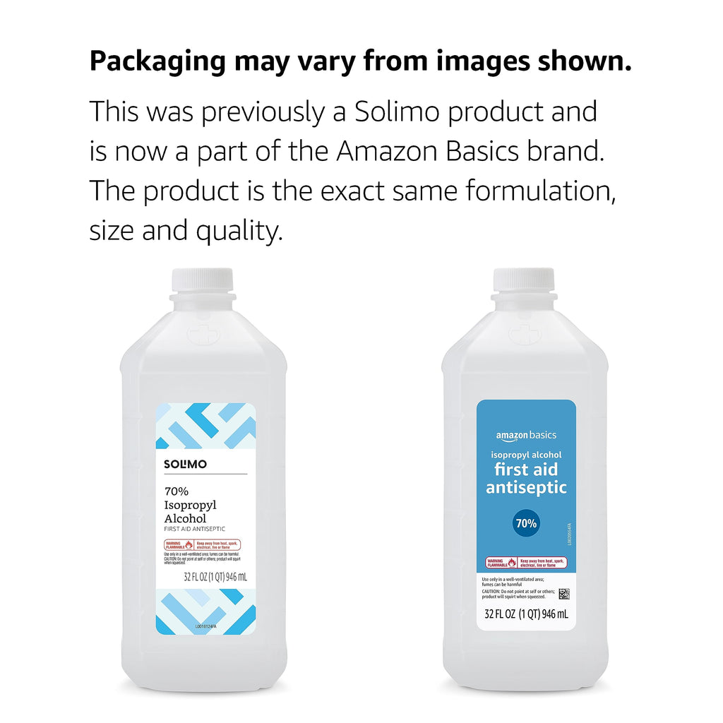 Amazon Basics 70% Isopropyl Alcohol First Aid Antiseptic for Treatment of Minor Cuts, Scrapes and Burns, Prevents Infection, Unscented, 32 fl oz, Pack of 6 (Previously Solimo)