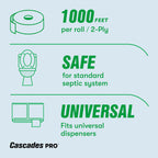 Cascades PRO Select Jumbo Roll Premium Bath Tissue 2-Ply - Suitable for universal dispensers -Toilet Paper is Septic Tank Safe, Certified, Recycled - 1000' length/Roll, 12 Rolls/Box - B140 - White