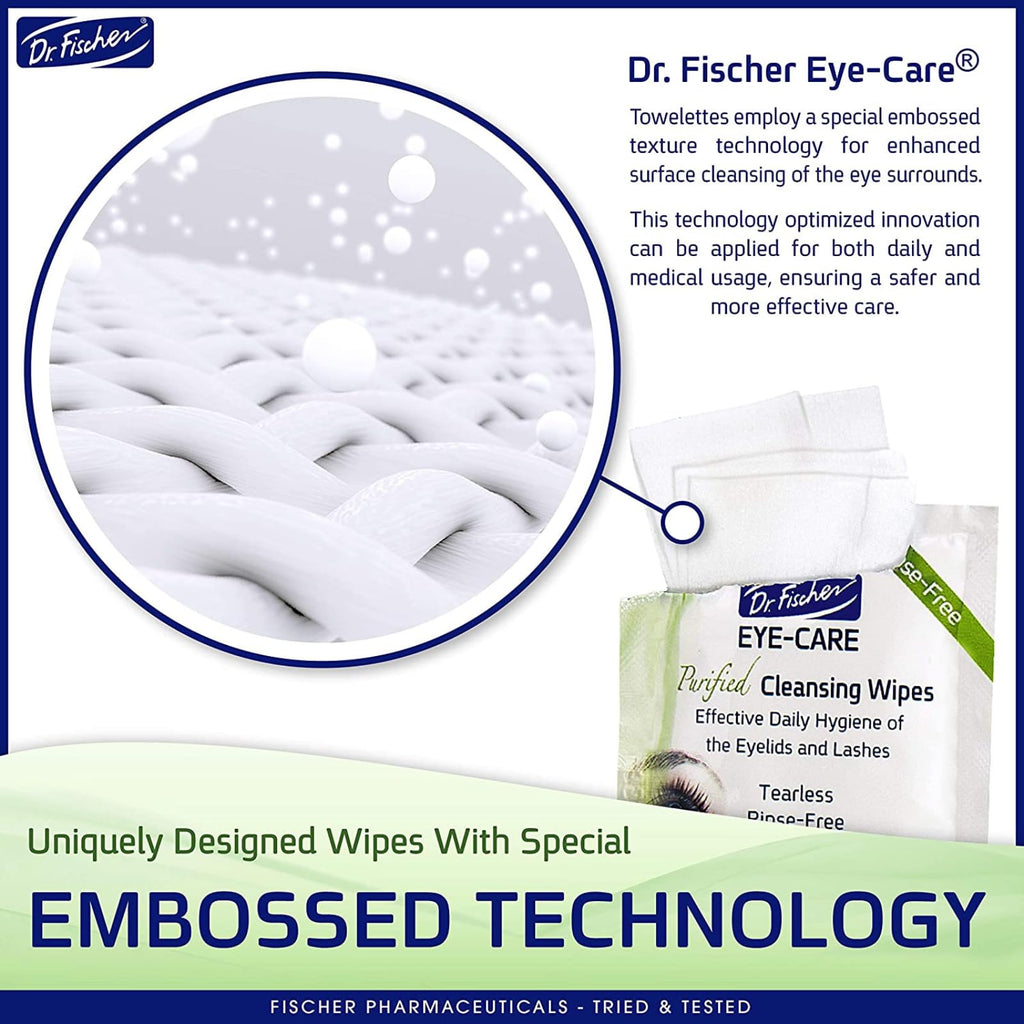 Dr. Fischer Eye Wipes - Hypoallergenic Eyelid Wipes for Everyday Eye Cleansing and Gentle Makeup Remover. (6 packs of 30 wipes each)