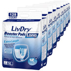 LivDry Incontinence Booster Pads, Use with Adult Diapers for Women and Men, Extra Comfort Softness, Disposable Pad (128 Count, Long Length)