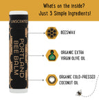 Portland Bee Balm All Natural Handmade Beeswax Based Lip Balm, Unscented 9 Count