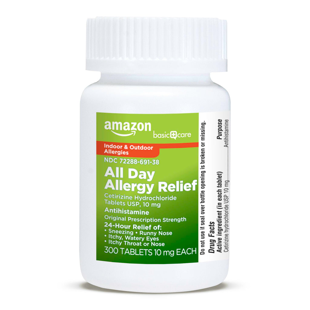 Amazon Basic Care All Day Allergy, Cetirizine Hydrochloride Tablets, 10 mg, 24-Hour Relief for Allergy, 300 Count (Packaging may vary)