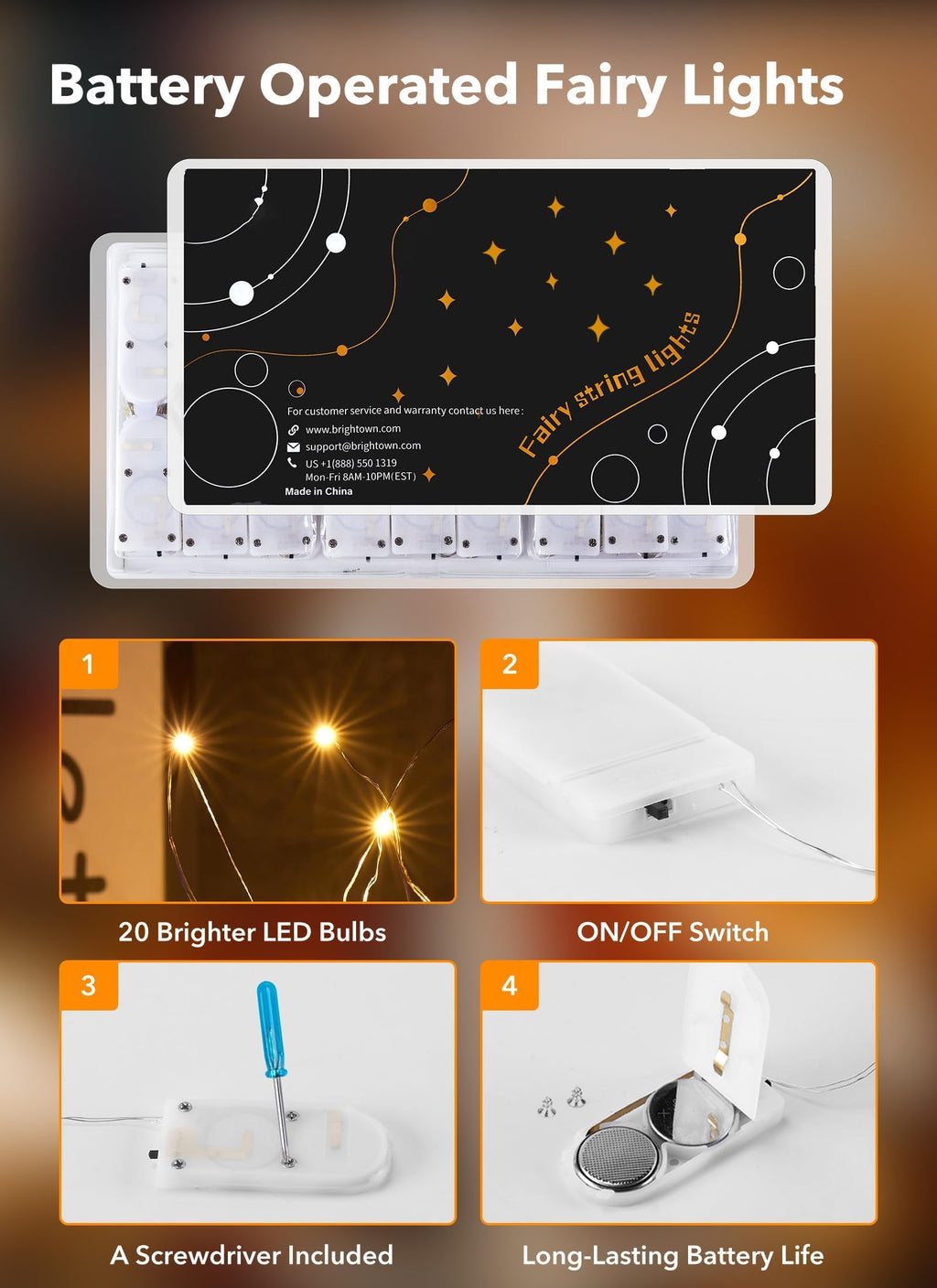 Brightown 24 Pack Fairy Lights Battery Operated for Holiday Decor