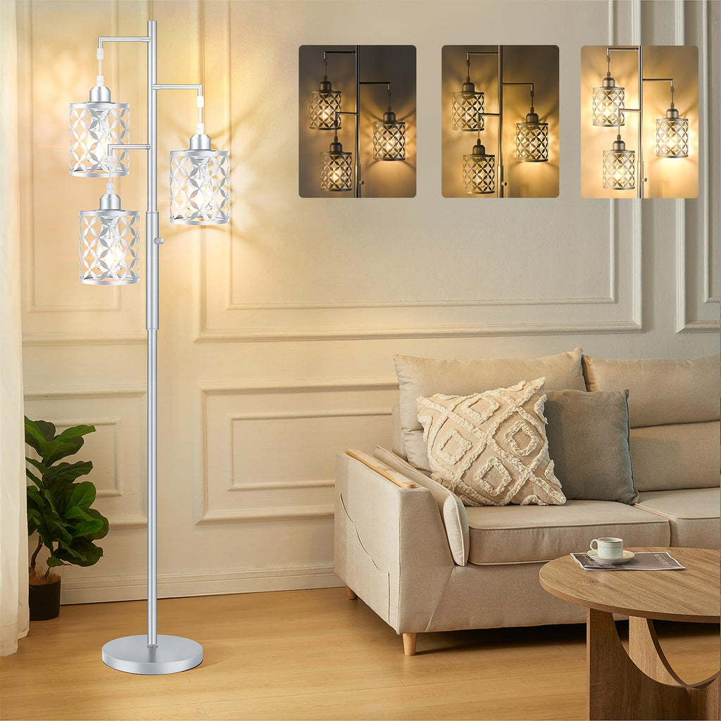GHOOCEMLUX Dimmable Floor Lamp, Farmhouse Standing Lamp with Elegant Metal Cages, Industrial Tall Tree Floor Lamps for Living Room, Bedroom, Study Room, Office, 2000LM LED Bulbs Included -68", Silver