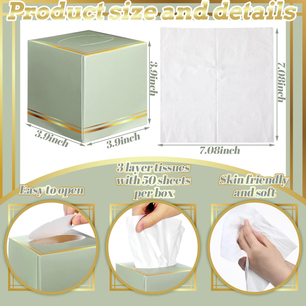 Fourluoo 12 Pack Facial Tissues Cube Boxes Face Tissue Box 600 Sheets 3 ply Square Tissues Soft Tissue Paper Bulk for Car Pocket Toilet Household Bedroom Family(Sage Green)