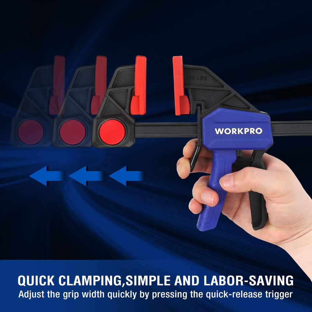 WORKPRO 12" Clamps for Woodworking 2-Pack, Quick-Release Wood Clamps/Spreader Light Duty, One Hand F Clamps 150 LBS Load Limit, Ideal for Woodworking and DIY Projects