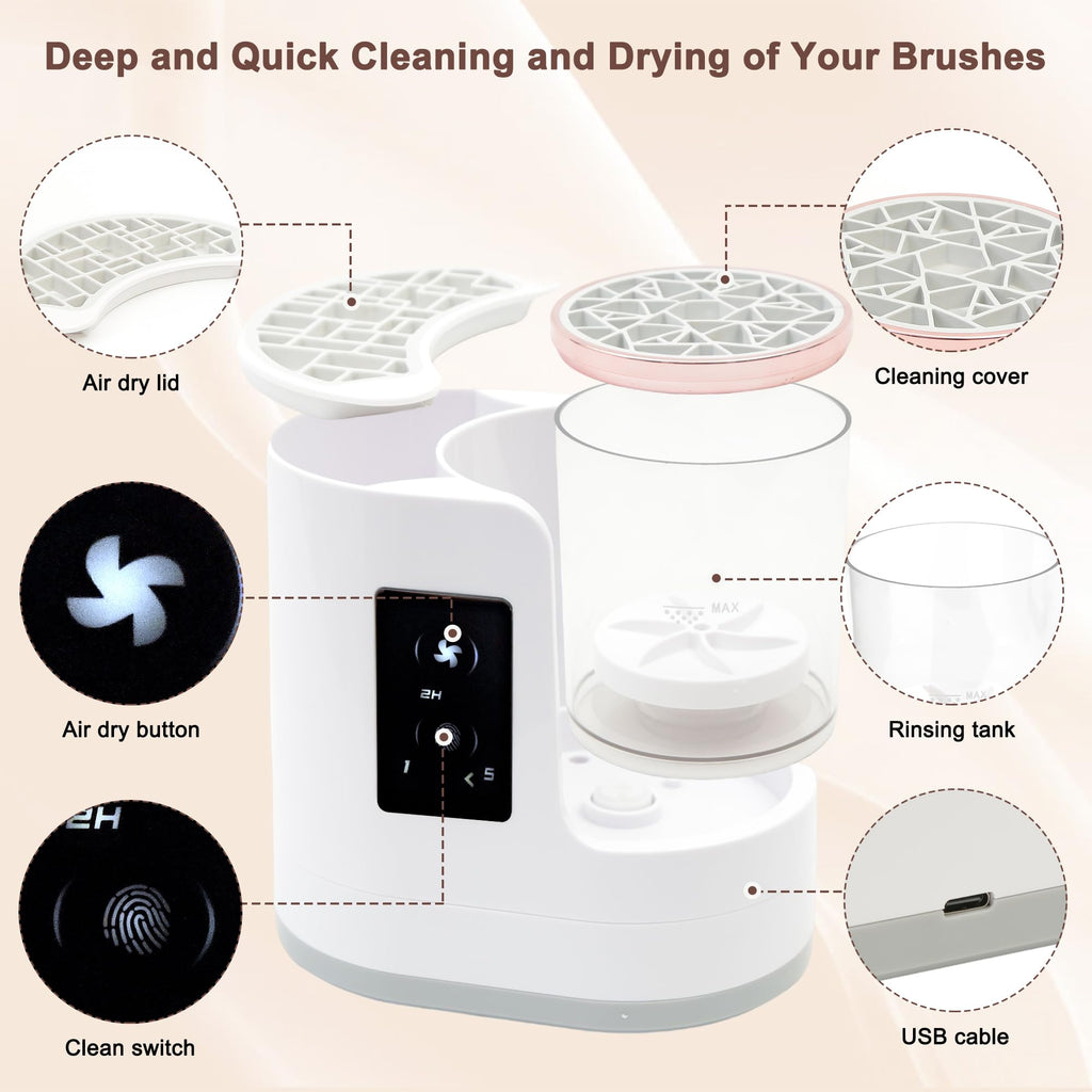 Electric Makeup Brush Cleaner Machine With Makeup Brush Dryer, Automatic Spinning Cosmetic Brushes Cleaner Tool Fit for All Size Makeup Brush with Makeup Brush Cleaning Mat
