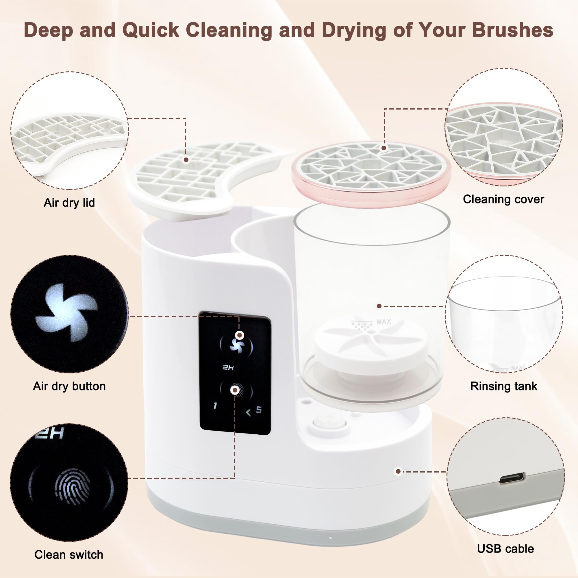 Electric Makeup Brush Cleaner Machine With Makeup Brush Dryer, Automatic Spinning Cosmetic Brushes Cleaner Tool Fit for All Size Makeup Brush with Makeup Brush Cleaning Mat