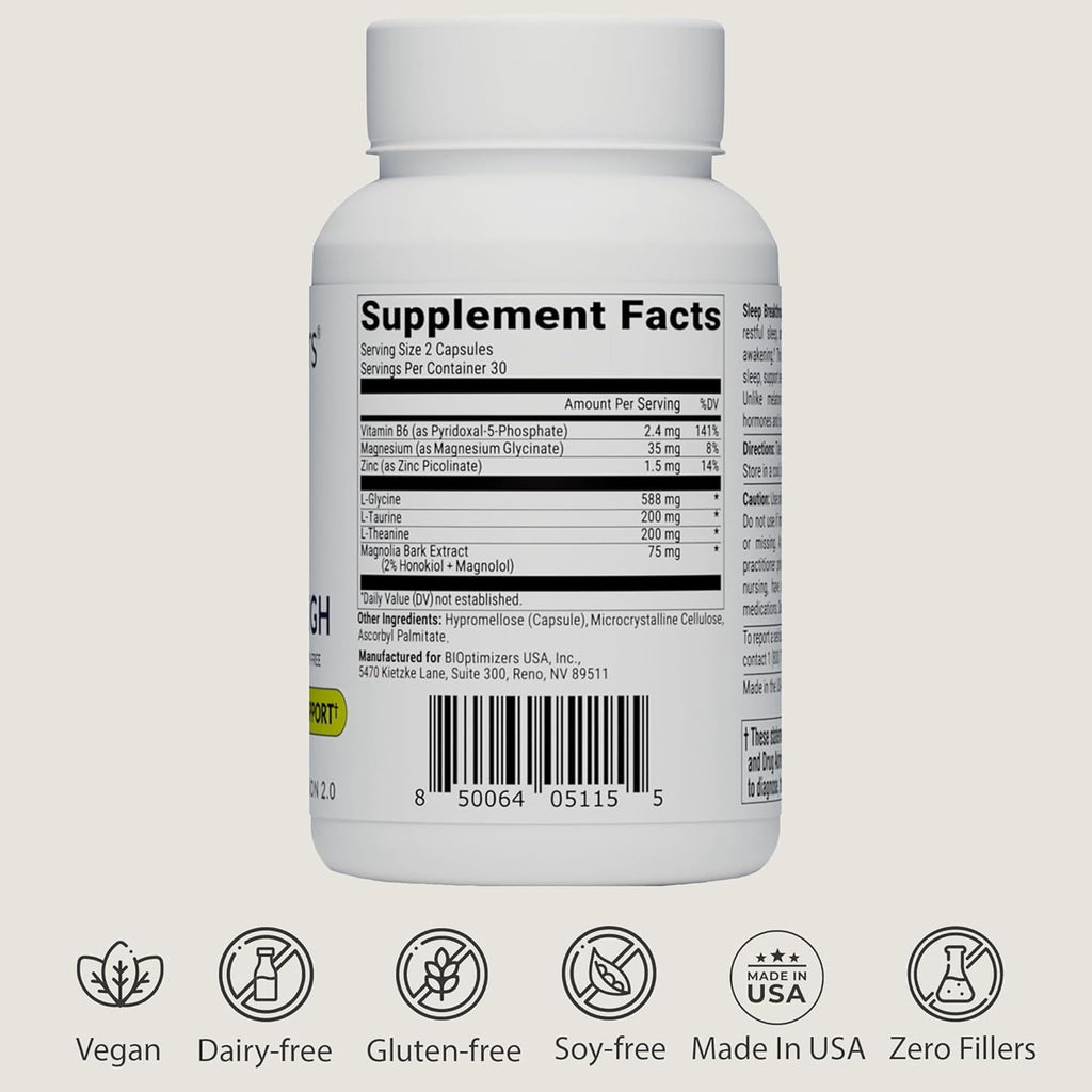BIOptimizers Sleep Breakthrough Capsules - Natural Support Supplement | Calming Relief Aid for Adults | Non-Habit Forming | 60 Capsules