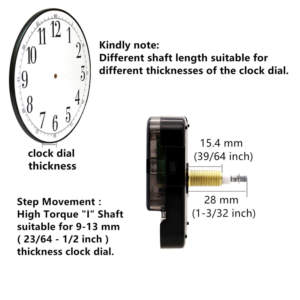 TIKROUND Youngtown 12888 High Torque Long Shaft Clock Movement Mechanism with 12 Inch Long Spade Hands Total Shaft Length 1-3/32 inches(Gold Hands)