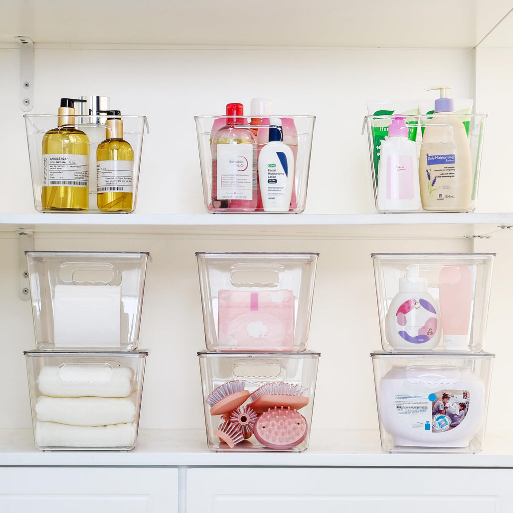 Vtopmart 6 Pack Clear Stackable Storage Bins with Lids, Large Plastic Containers with Handle for Pantry Organization and Storage,Perfect for Kitchen, Fridge, Cabinet, Bathroom Organizer