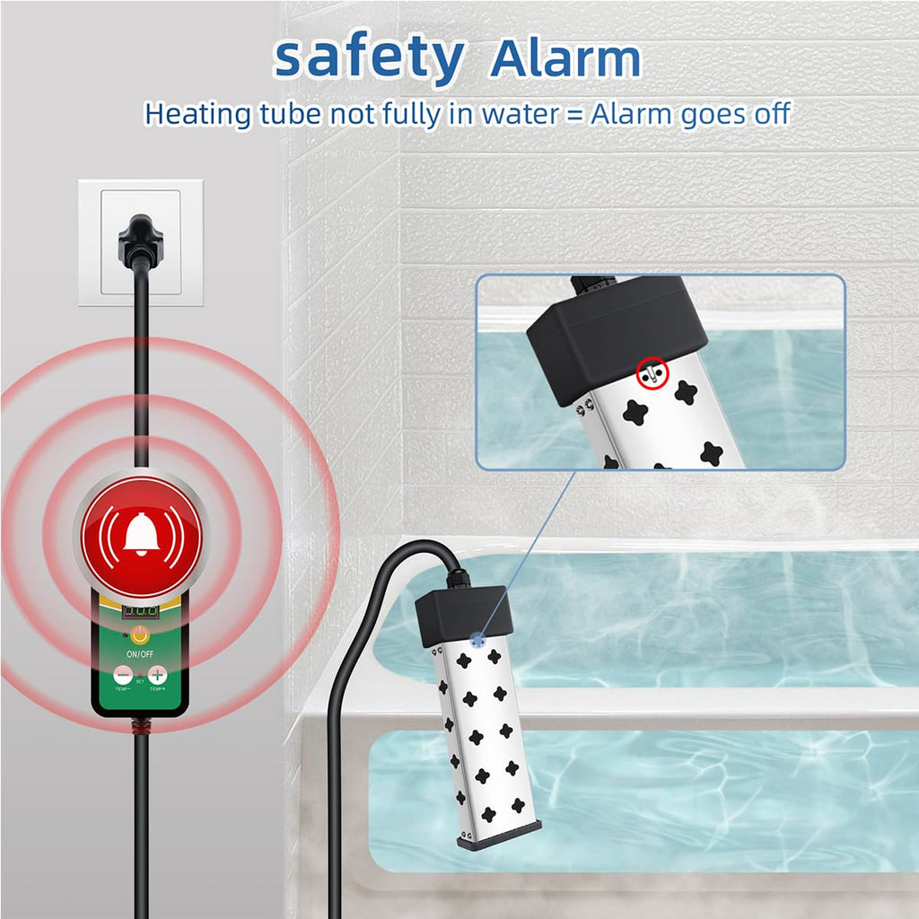 Immersion Water Heater 1800W 120V with Digital Thermostat Control, Dry Burn Protection Alarm, Real-Time Temperature Display, 14AWG Heavy-Duty Cord, Industrial Heating Tube for Buckets & Bathtubs