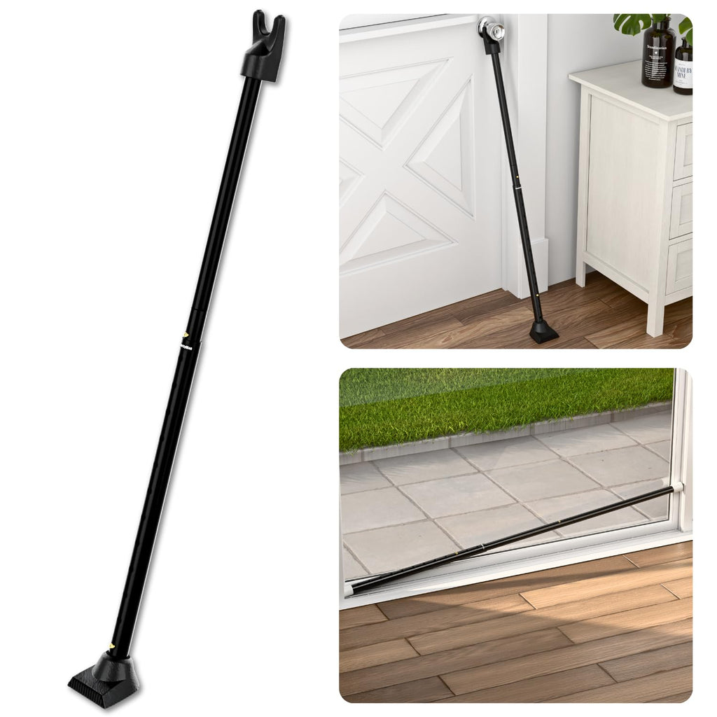 SECURITYMAN 3-in-1 Door Security Bar, Security Door Stoppers & Door Barricade – Heavy Duty Adjustable Iron Security Lock Bar for Home Defense, Apartment & Travel Safety (1 Pack - Black)
