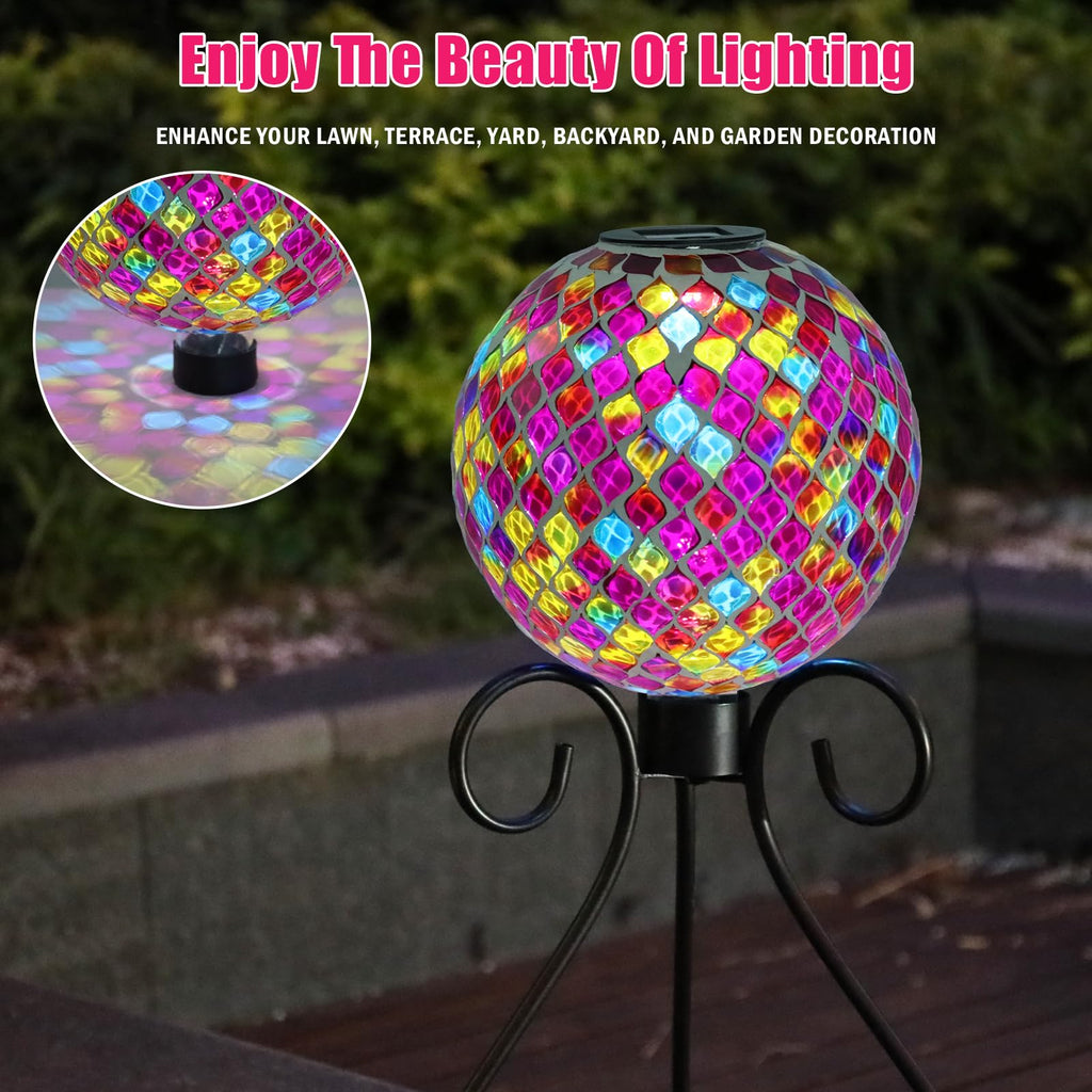 VCUTEKA Solar Gazing Ball, 10" Mosaic Glass Garden Globe Outdoor Decor, Red