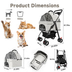 AODI Pet Stroller for Small Dogs and Cats with 4 Wheels, 3 in 1 Foldable Dog Stroller with Detachable Carrier, Breathable Mesh, Storage Basket & Cup Holder, Up to 33 lbs