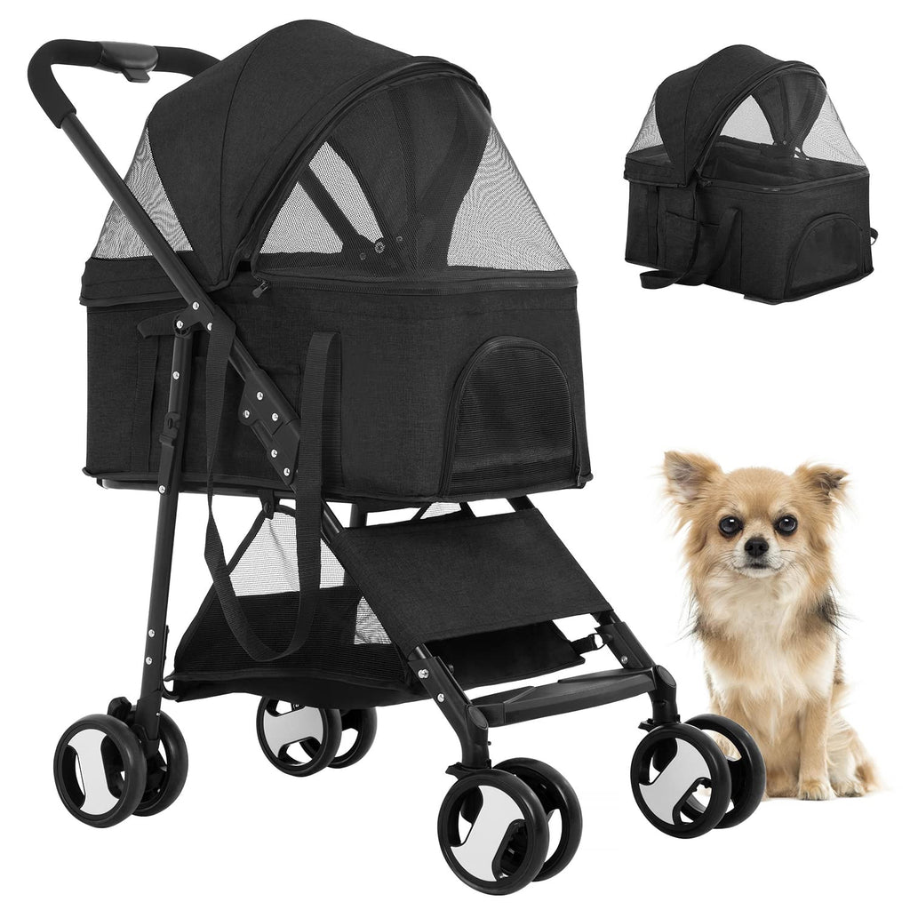 BestPet Pet Dog Stroller with Premium 3-in-1 Multifunction & Detachable Carrier for Folding Lightweight Cat Travel Stroller,Black