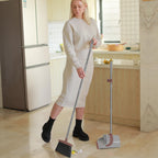 Ivandar Broom with Dustpan Combo Set, 50.6 inch Long Handle, Upright Standing Broom and Dustpan Set Quiet Cleaning Tool Sweep the Floor Dust pan Removes 4 Times More Pet Hair(Brown and Gray)