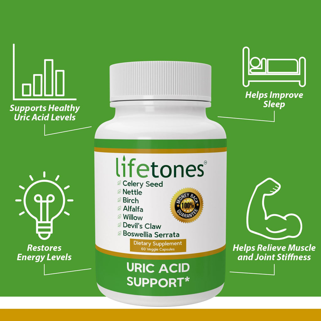 Life Tones Uric Acid Support - Herbal Joint Cleanse for Men and Women - Natural Remedy, Flexibility Boost - Non-GMO, Gluten-Free - 60 Vegan Vitamins
