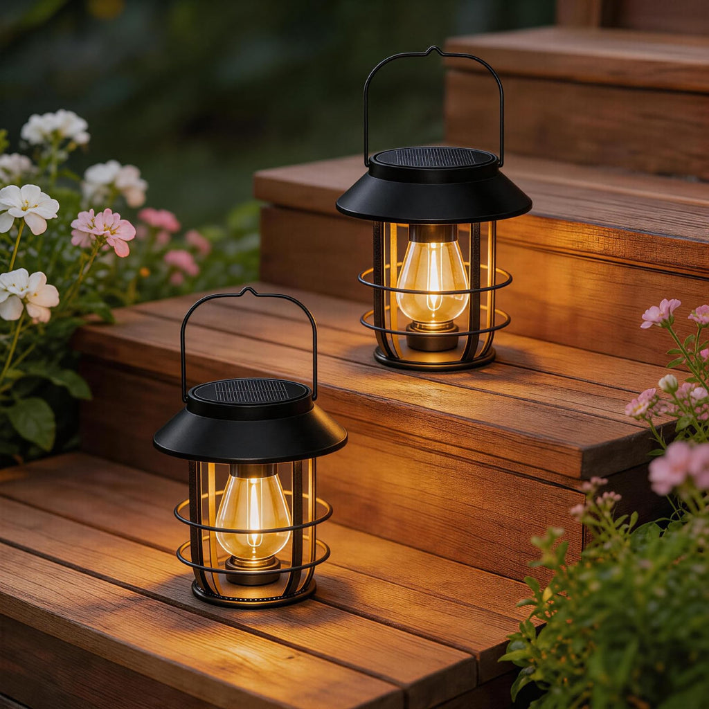 Solar Lanterns Outdoor Waterproof, High Brightness Hanging Solar Lights for Outside with Wall Hooks, Halloween Decor Retro Metal Outdoor Lanterns Auto On/Off for Patio, Yard Decor, Black,4Pack