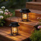 Solar Lanterns Outdoor Waterproof, High Brightness Hanging Solar Lights for Outside with Wall Hooks, Halloween Decor Retro Metal Outdoor Lanterns Auto On/Off for Patio, Yard Decor, Black,4Pack