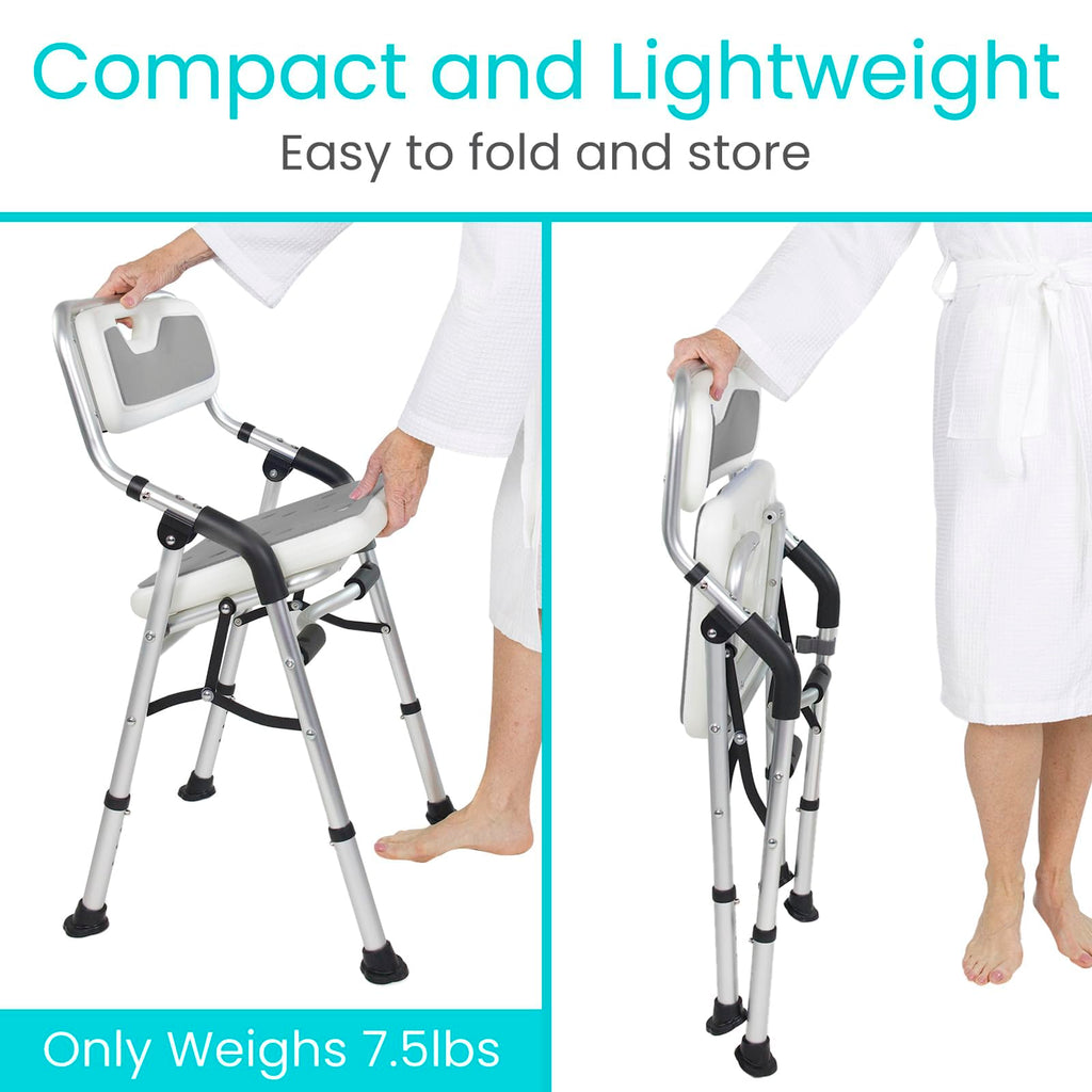 Vive Shower Chair For Elderly And Disabled - Folding Seat With Arms And Back - Foldable Bathroom Chairs For Sitting, Inside Shower - Portable For Travel - Fold Down, Collapsible, Compact & Comfortable