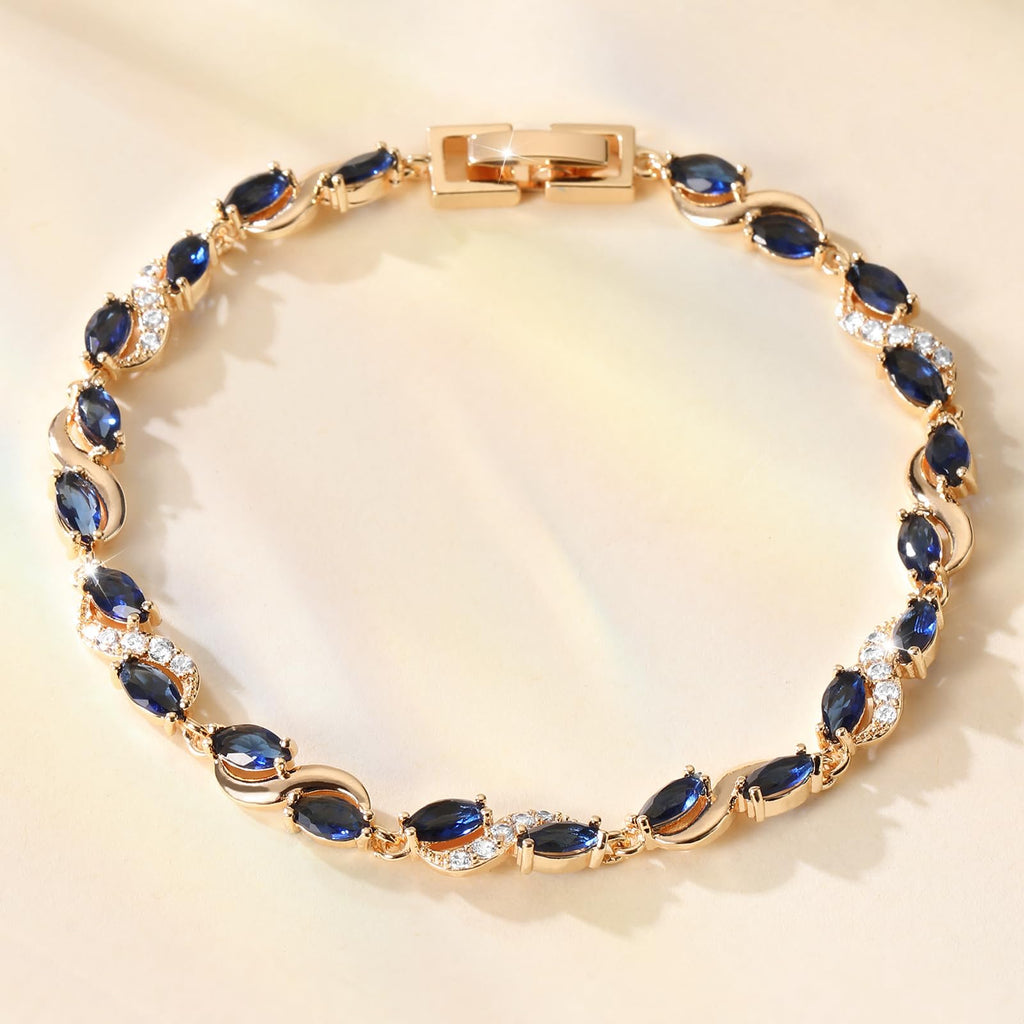 Richapex Diamond Tennis Bracelet for Women, Sapphire Bracelet, 18K Gold Plated Hypoallergenic Bracelets