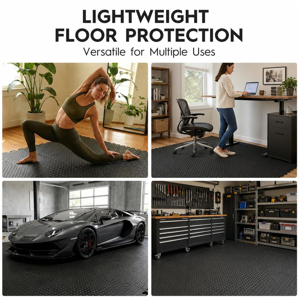 Haulcove 18pcs Puzzle Exercise Mat, 12.6"x12.6"x0.4", 18sqft EVA Interlocking Foam Floor Tiles, Non-Slip, Protective, Water-Resistant Flooring for Home Gym & Workout Equipment, Black