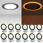 Amico 12 Pack Black 6 Inch 5CCT LED Recessed Ceiling Light with Night Light, 2700K/3000K/3500K/4000K/5000K Selectable Ultra-Thin Lighting, 12W=110W, 1100LM, Dimmable Canless Wafer Downlight - ETL&FCC