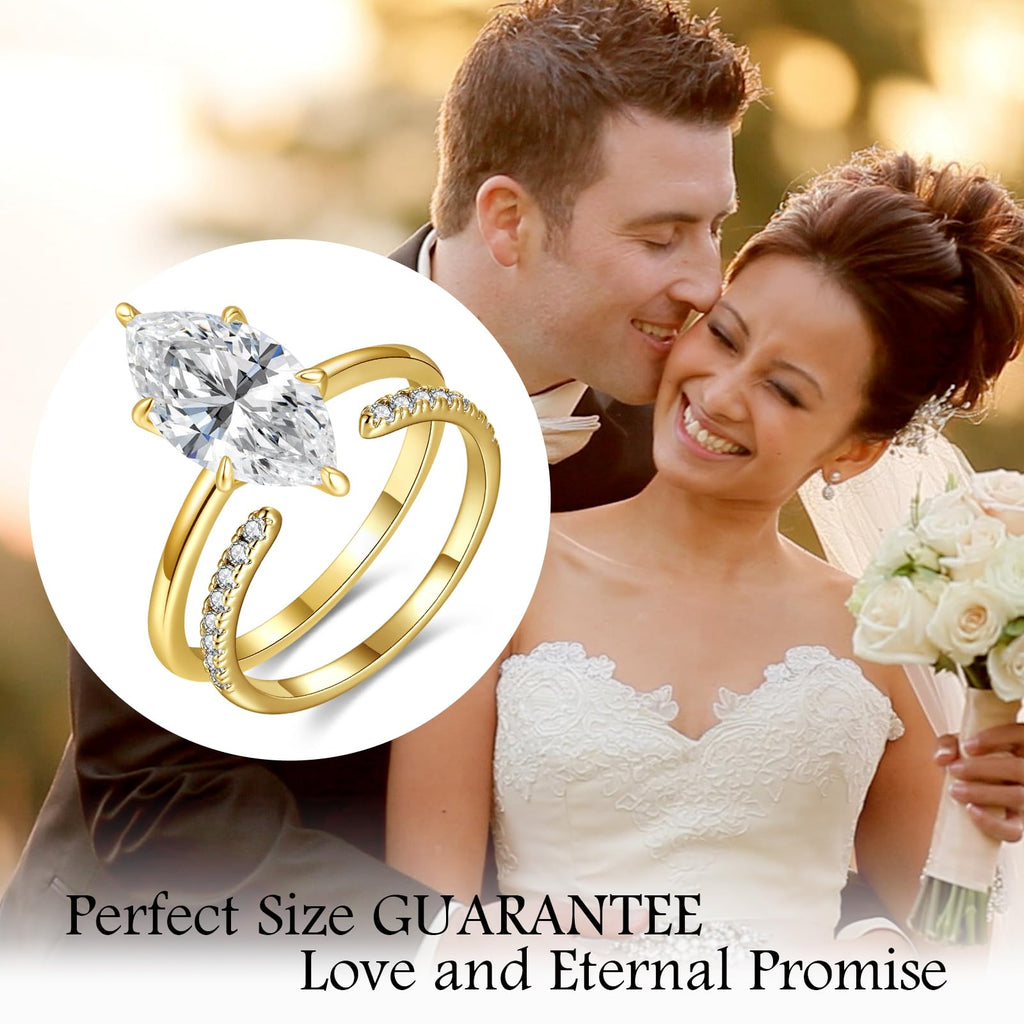 AVECON 3.5CT Marquise Cut Engagement Ring Set for Women, Adjustable, Size 6